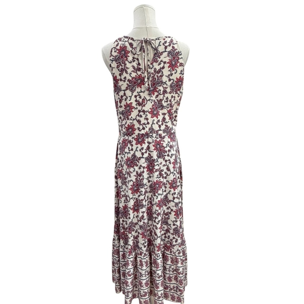Chaps Red Blue Paisley Floral Cotton Halter Maxi Dress Tiered Hem Cottagecore L - Picture 6 of 8